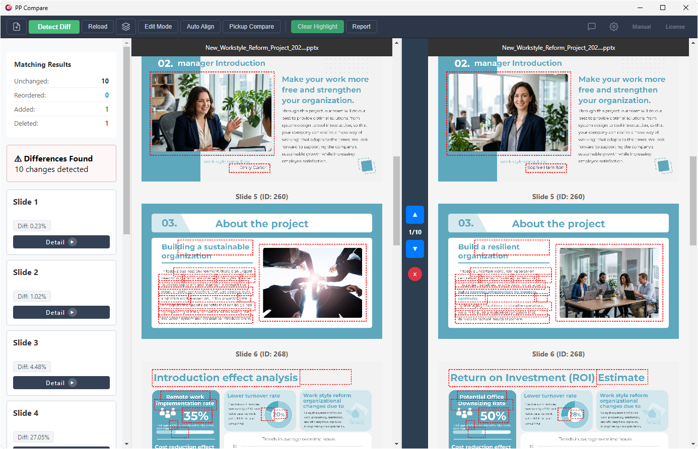 PP Compare highlighting differences clearly