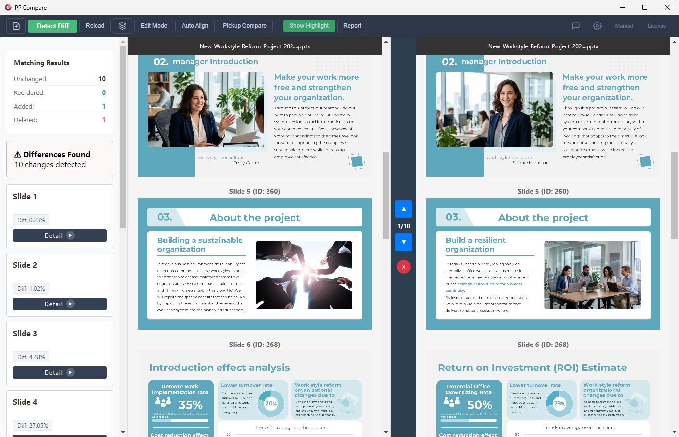 Manually comparing slides without PP Compare