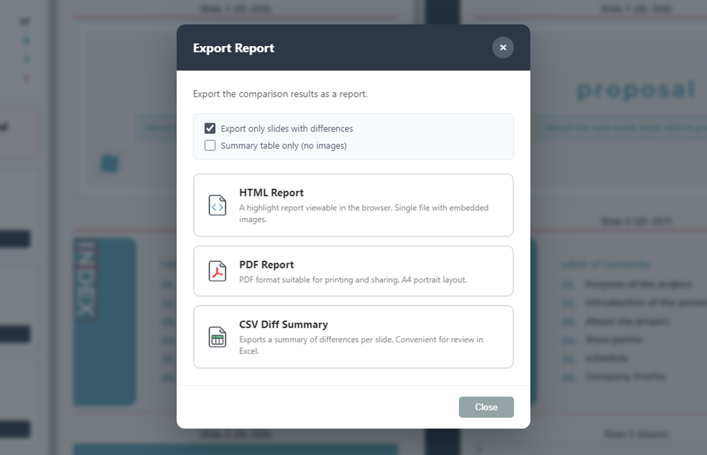 Report Export Screen
