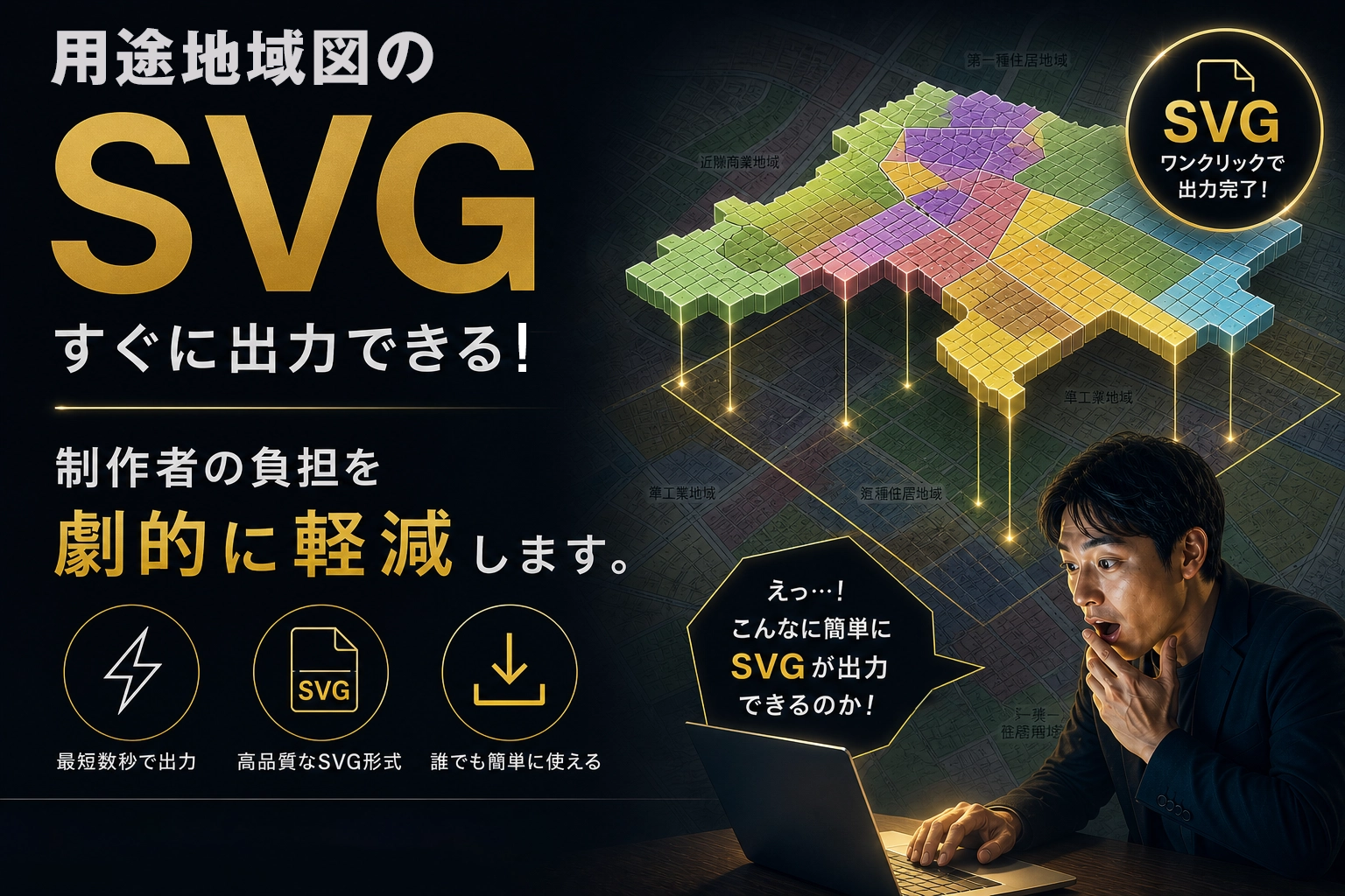 用途地域図をSVGでワンクリック出力。不動産・設計の提案資料を劇的に効率化。最短数秒・高品質SVG・誰でも簡単。