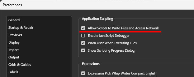 After Effects Preferences (English)